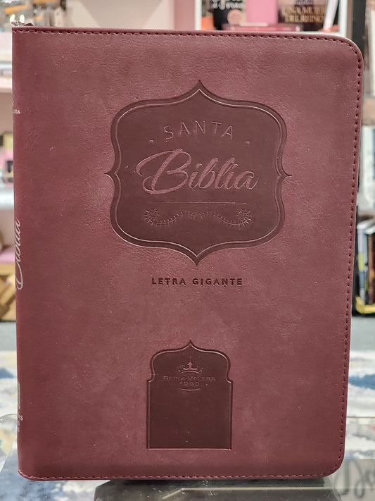 Biblia RV1960 Letra Gigante con Cierre, piel café.