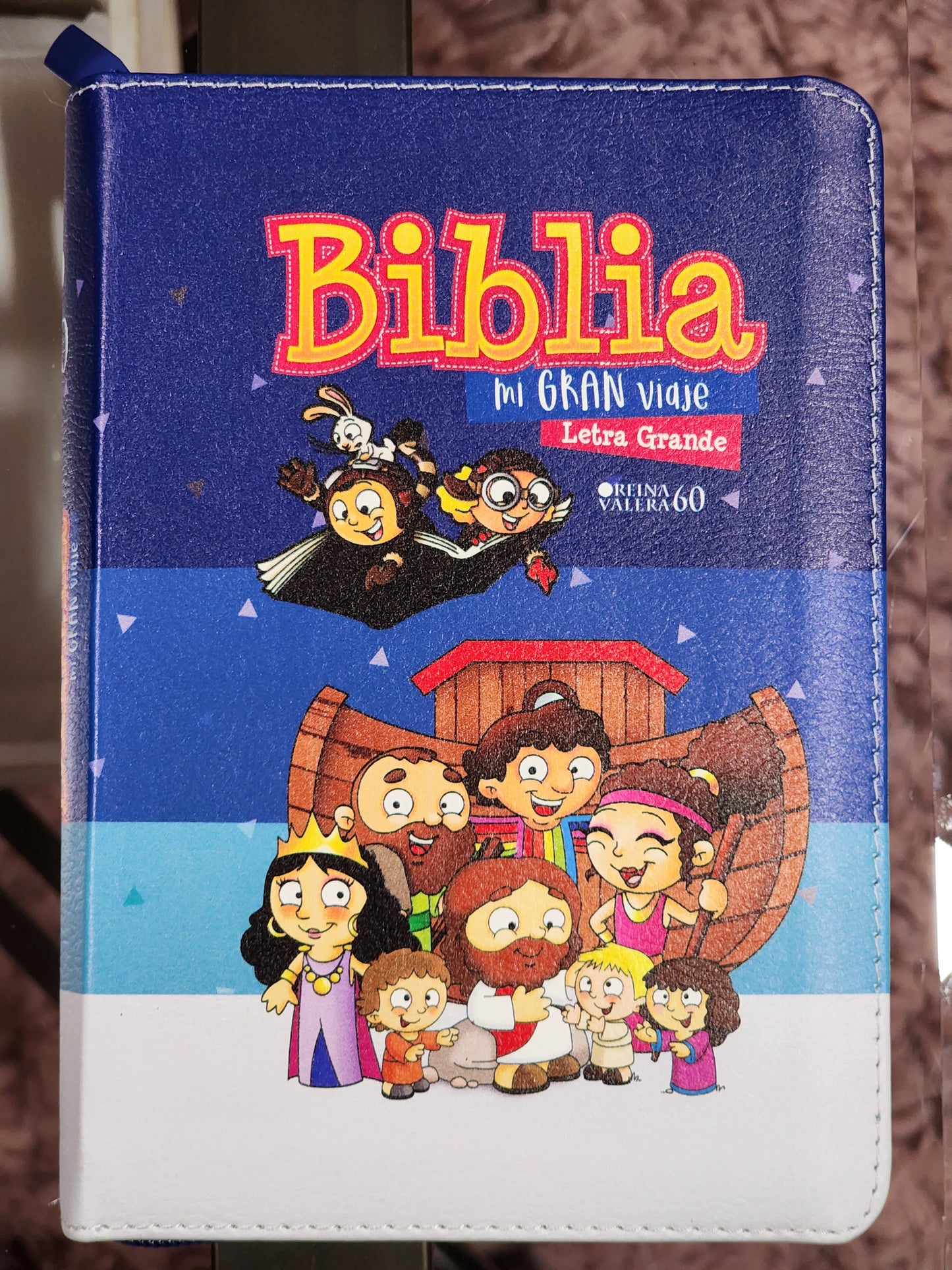 Biblia Infantil "Mi Gran Viaje", con cierre, tricolor azul