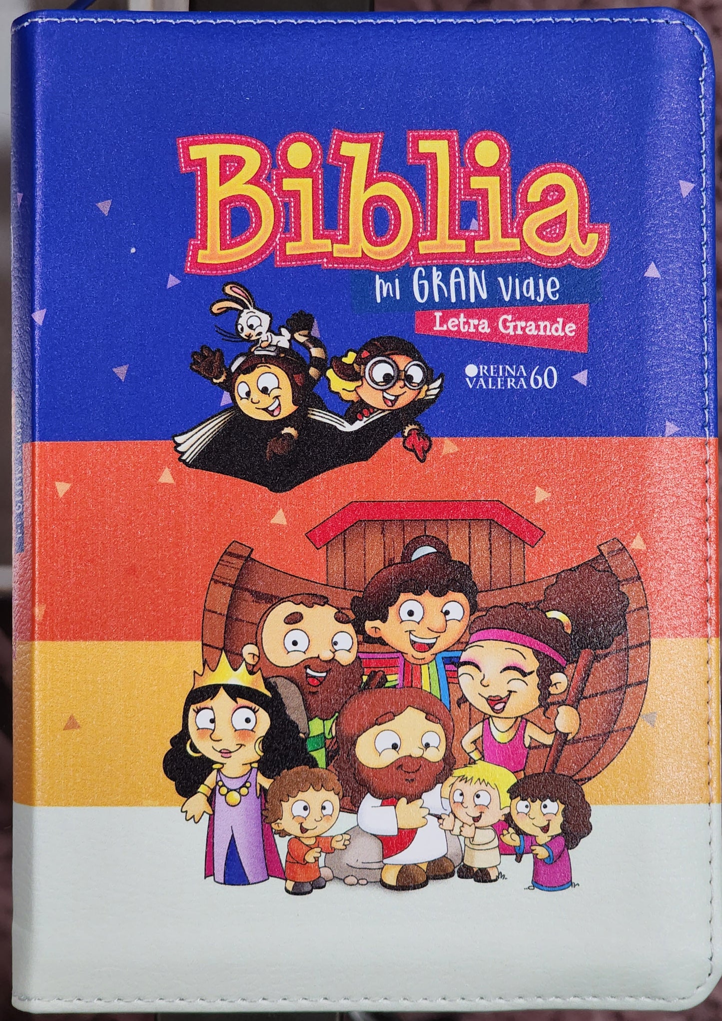 Biblia Infantil "Mi Gran Viaje", con cierre, azul naranja