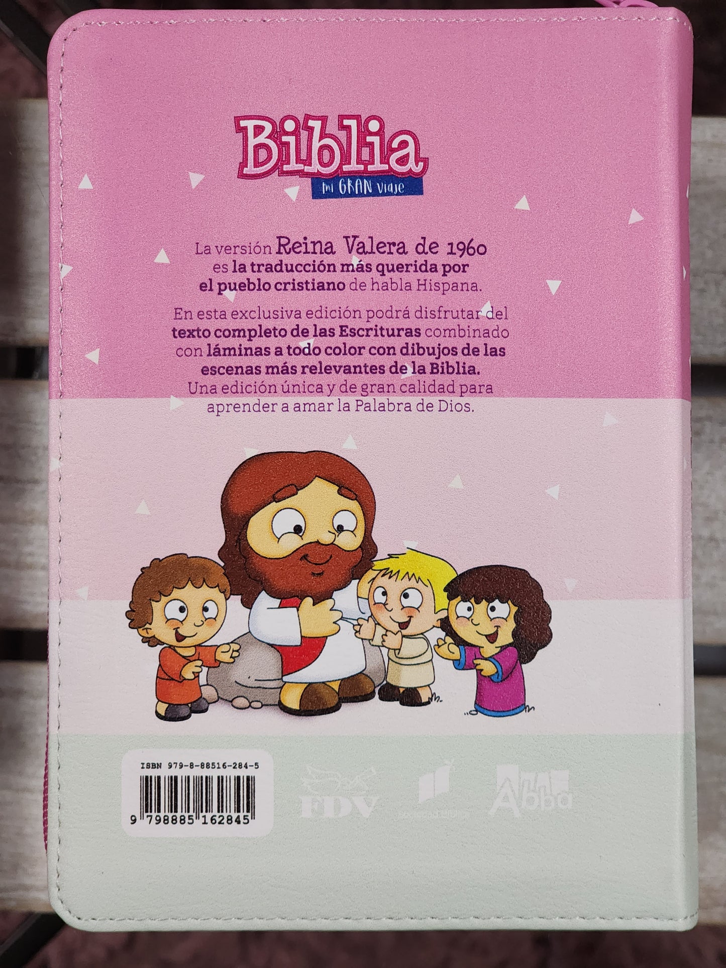 Biblia Infantil "Mi Gran Viaje", con cierre, tricolor rosa.