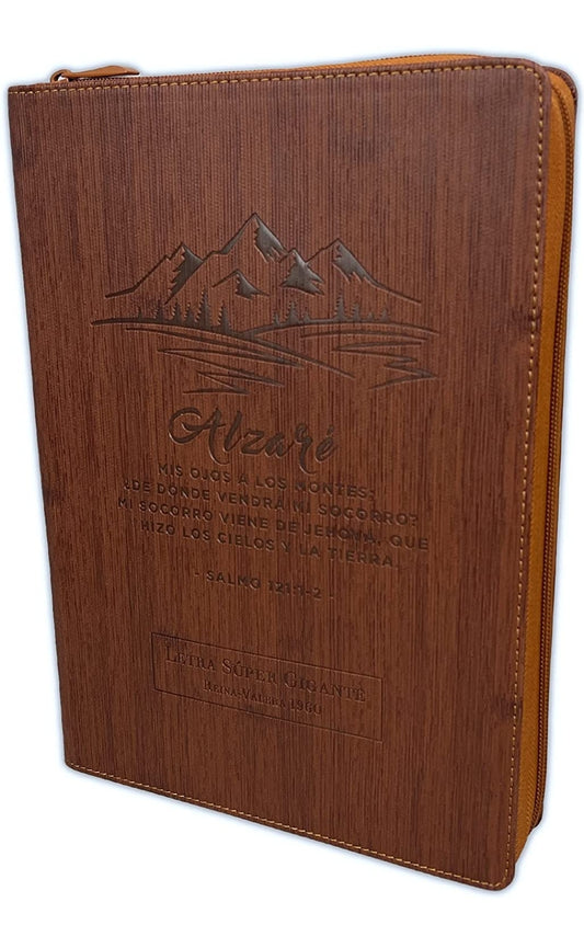 Biblia RV1960 Letra Super Gigante con cierre e índice, piel café - Alzaré mis ojos