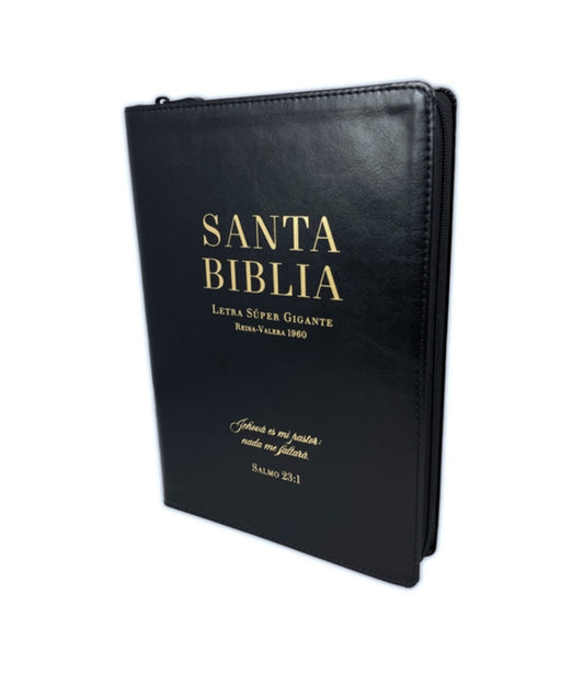 Biblia RV1960 Letra Super Gigante con cierre e índice, piel negra - Jehová es mi pastor