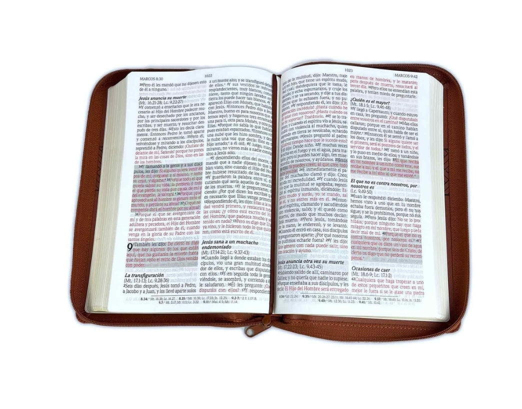 Biblia RV1960 Letra Gigante, "Promesas", con Cierre piel café.