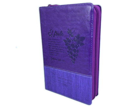 Biblia RV1960 Letra Gigante Manual con cierre e índice, piel morada - Fruto del Espíritu