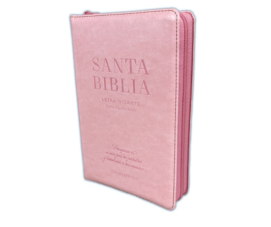 Biblia RV1960 Letra Gigante Manual con cierre e índice, piel rosa - Lámpara es a mis pies