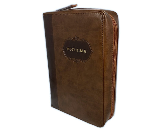 Biblia Inglés KJV "My Organizer Bible" con cierre e índice, piel café.