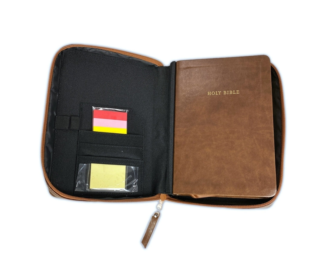 Biblia Inglés KJV "My Organizer Bible" con cierre e índice, piel café.