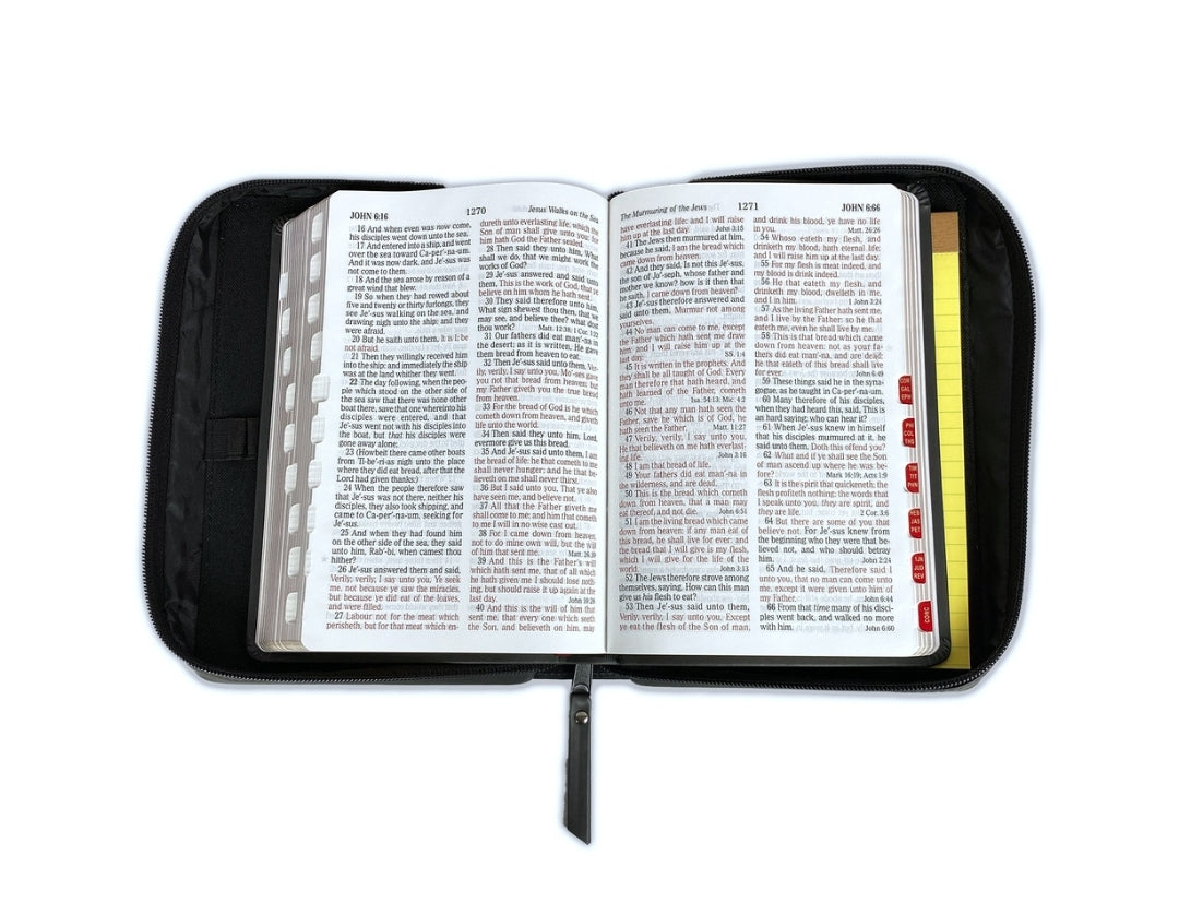 Biblia Inglés KJV "My Organizer Bible" con cierre e índice, piel negra