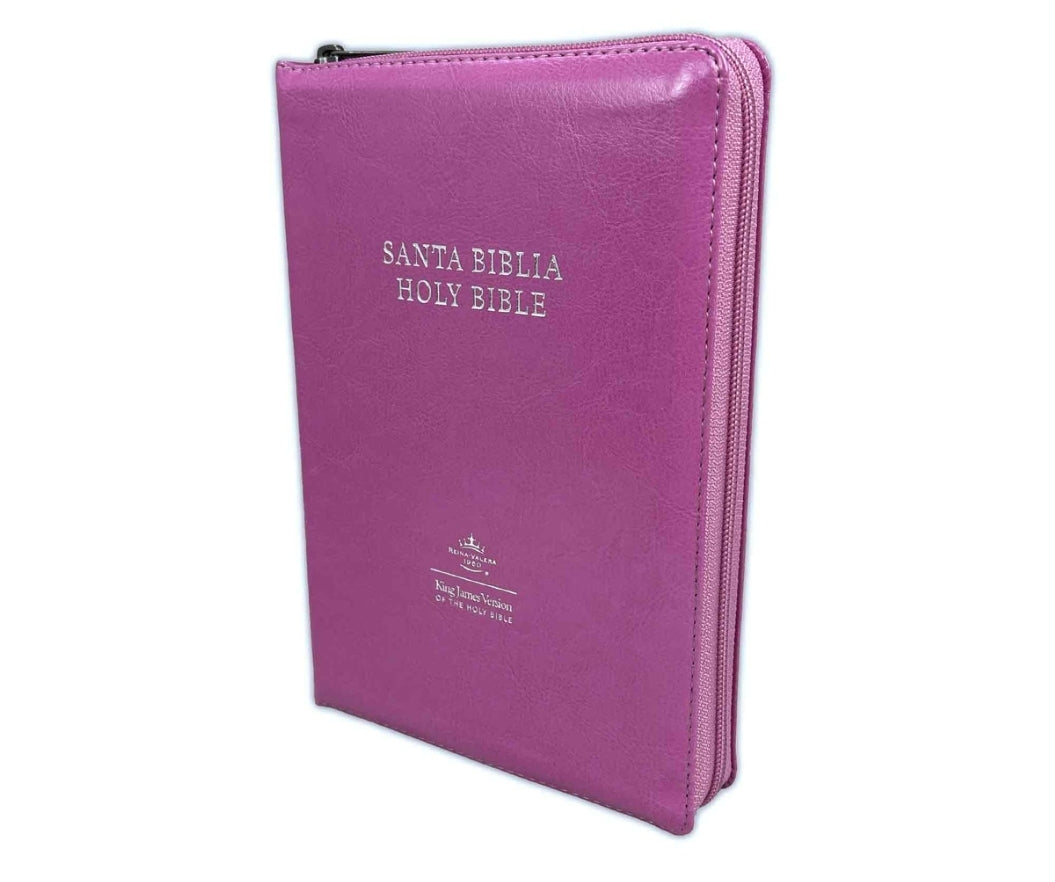 Biblia Bilingüe RV1960-KJV con cierre e índice, piel rosa