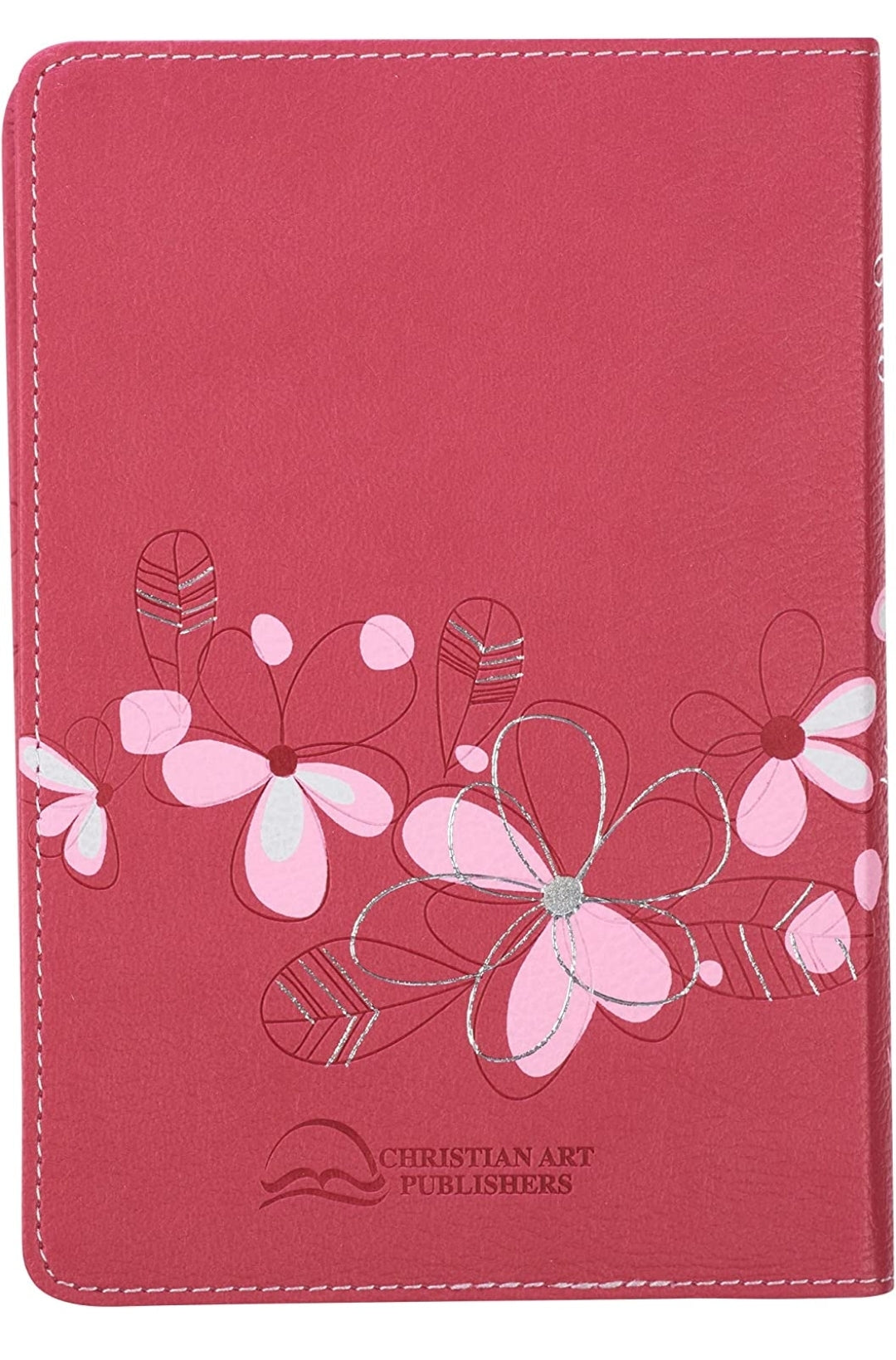 Biblia Inglés KJV, compacta, piel fucsia floral.