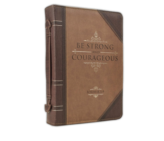 Forro de Biblia Extra Grande, Be strong and courageous, Joshua 1:9, luxleather brown