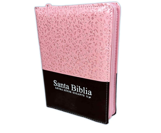 Biblia RV1960 Letra Grande Compacta, con cierre e índice, duotono rosa y café
